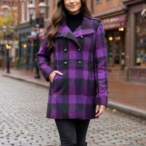 Ruff Hewn Purple and Black Plaid Pea Coat